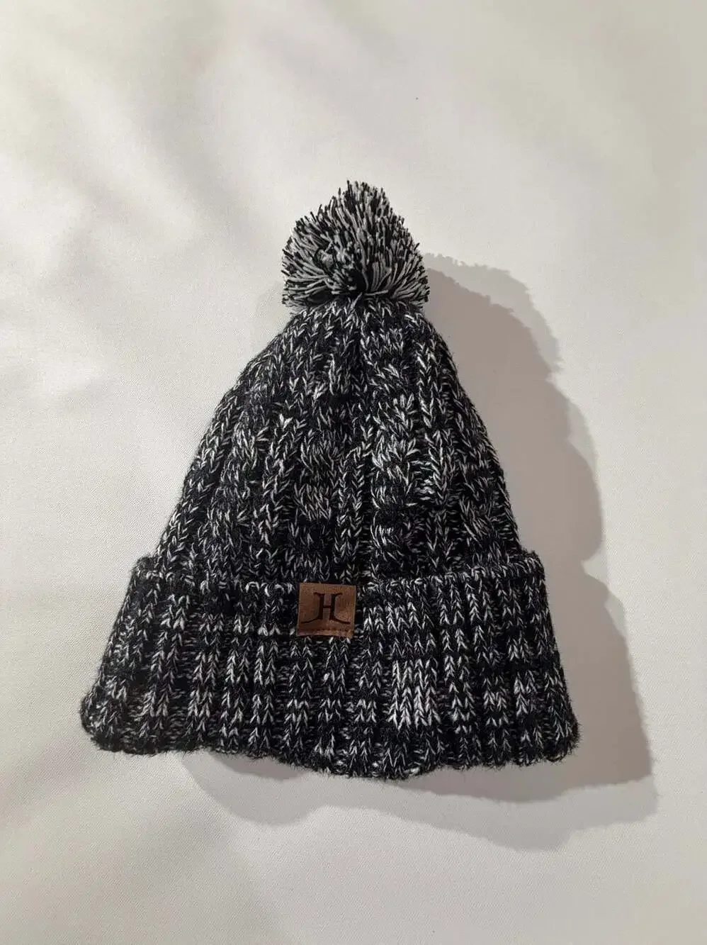 CC Knit Beanie Hat Fleece Lined Winter Warm Pom Cable Knit Skull Cap Black